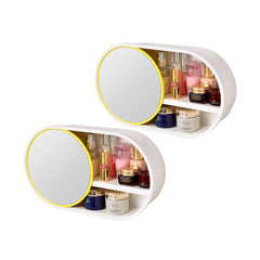 SOGA 2X 39cm Oval Wall-Mounted Mirror Storage Box Vanity Mirror Rack Bathroom Adhesive Shelf Home Organiser Deco