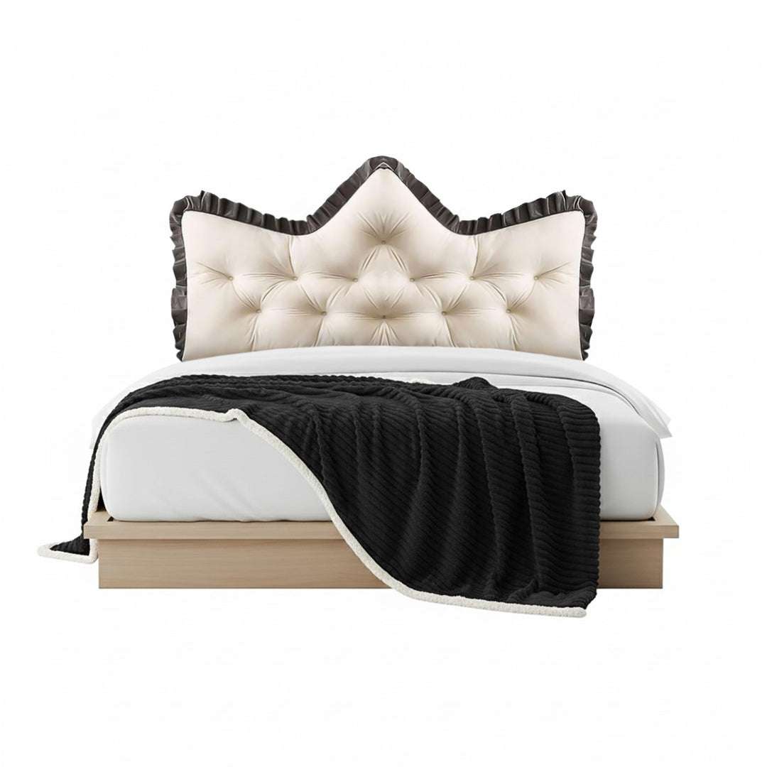 SOGA Home & Living Bundle – Cream Tufted Crown Pillow & Black Cozy Flannel Throw Blanket $ 0