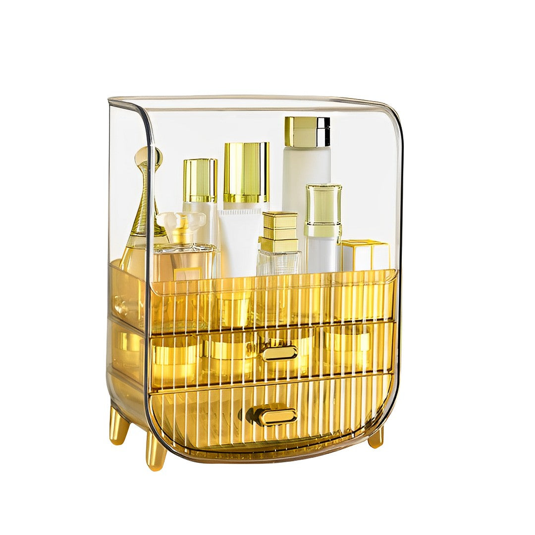 SOGA 3 Tier Golden Yellow Multifunctional Countertop Cosmetic Storage Makeup Perfume Skincare Display Stand Shelf Drawer Type Organiser $ 79.90