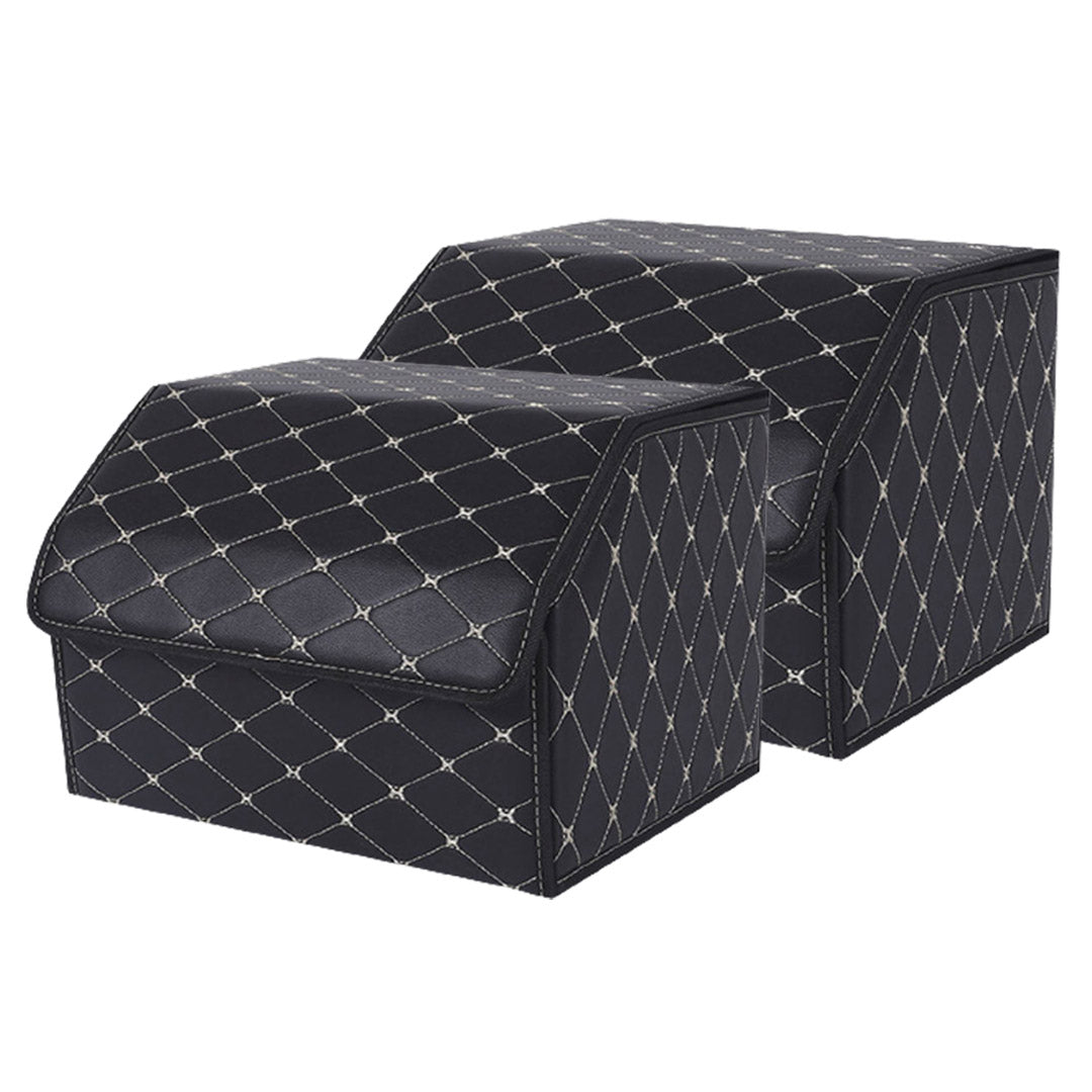 SOGA 2X Leather Car Boot Collapsible Foldable Trunk Cargo Organizer Portable Storage Box Black/Gold Stitch Medium $ 86.50