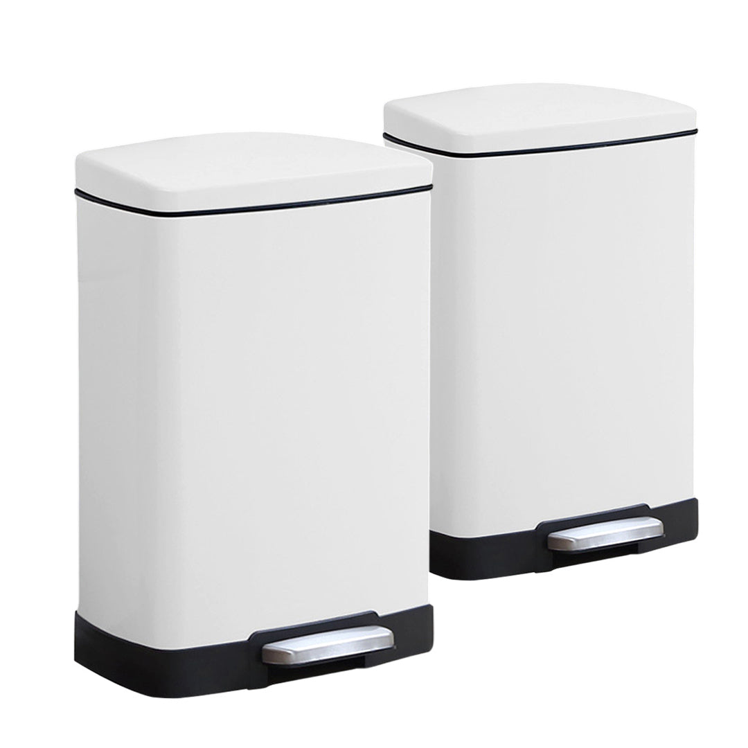 SOGA 2X Foot Pedal Stainless Steel Rubbish Recycling Garbage Waste Trash Bin Rectangular Shape 12L White $ 172.50