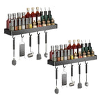 SOGA 2X 30cm Black Wall-Mounted Rectangular Kitchen Spice Storage Organiser Space Saving Condiments Shelf Rack with Hooks $ 90.90