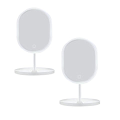 SOGA 2X 26cm White Oval Smart LED Makeup Bedroom Table Vanity Mirror Tricolor Adjustable Light