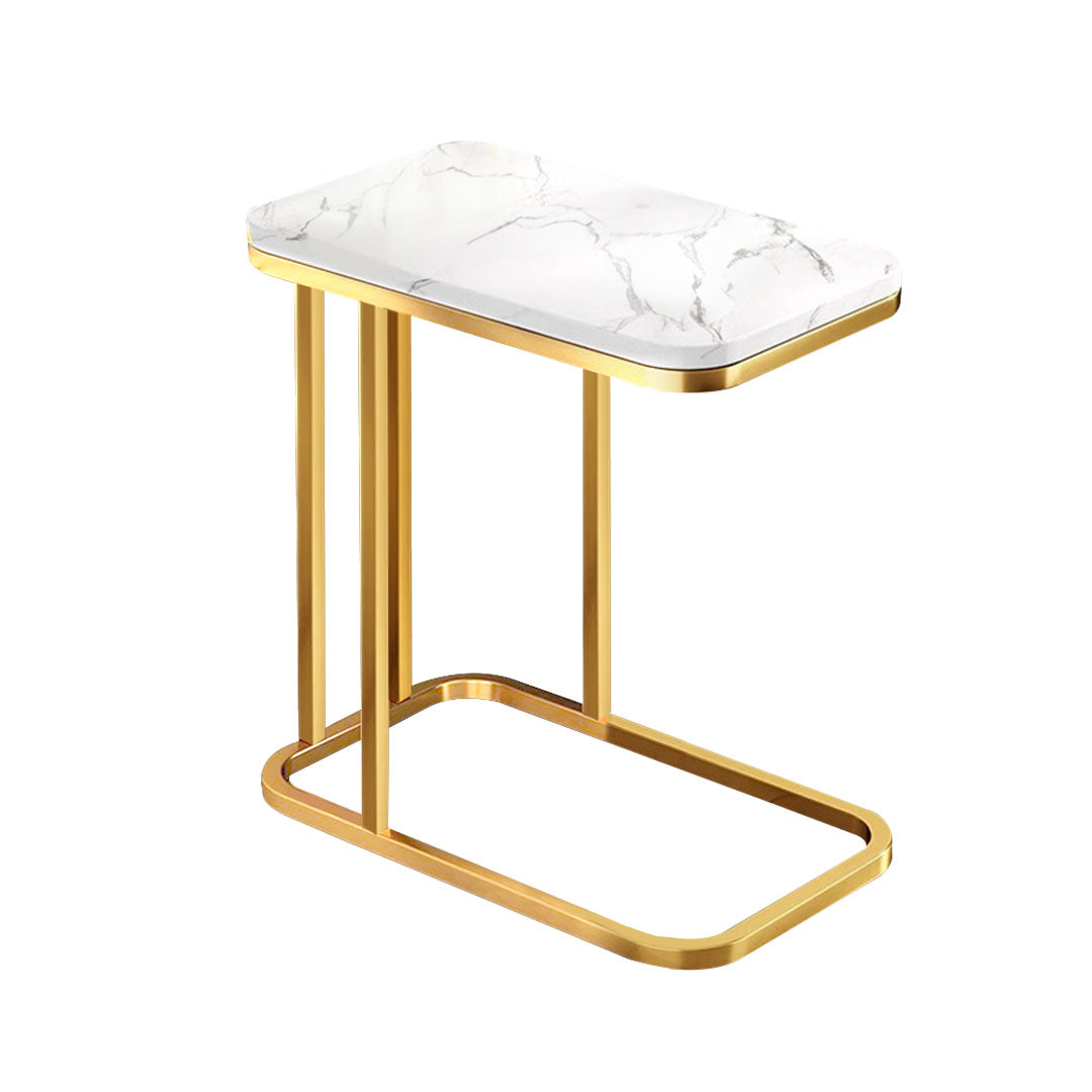 SOGA 30x50cm White Stone-Patterned Side Square Mini Table w/ Gold Metal Legs $ 77.90