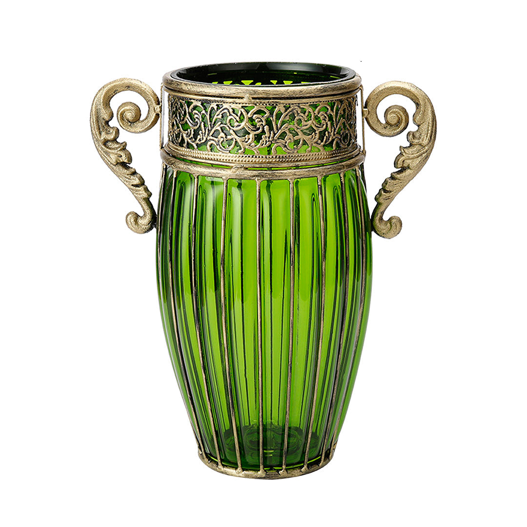 SOGA Green European Colored Glass Home Decor Jar Flower Vase with Two Metal Handle $ 133.50