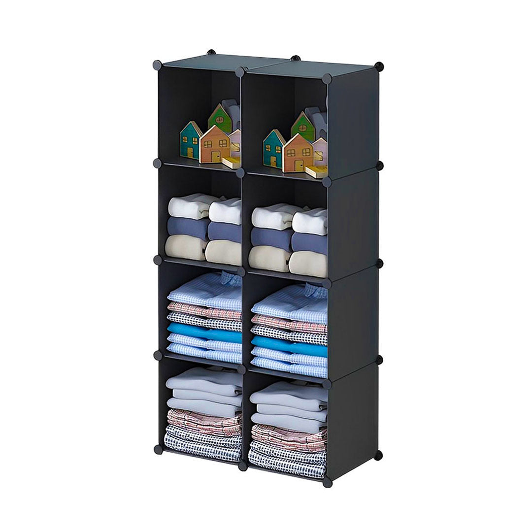 SOGA 4 Tier 8-Cube Black Portable Wardrobe Divide-Grid Modular Storage Organiser Foldable Closet