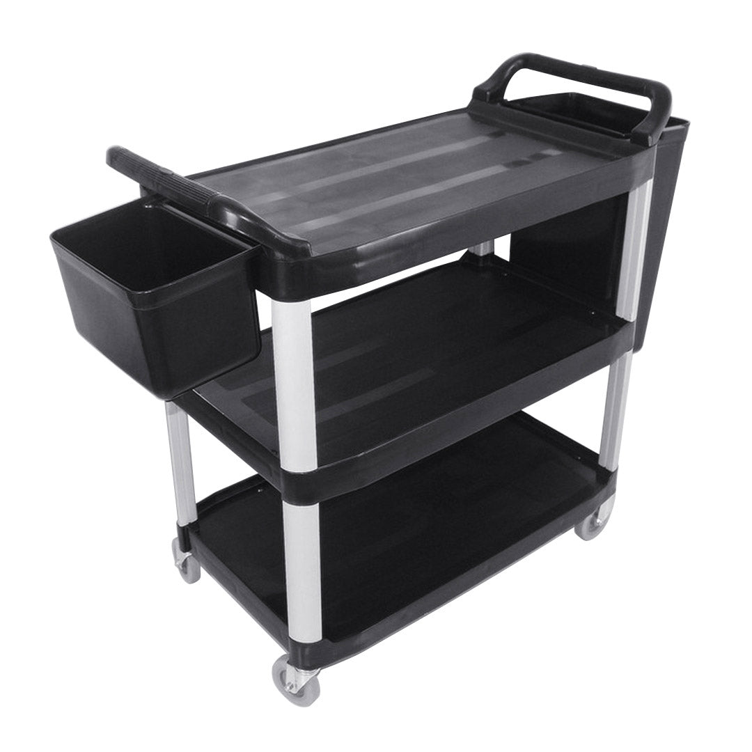 SOGA 3 Tier Food Trolley Food Waste Cart With Two Bins Storage Kitchen Black Large $ 300.50