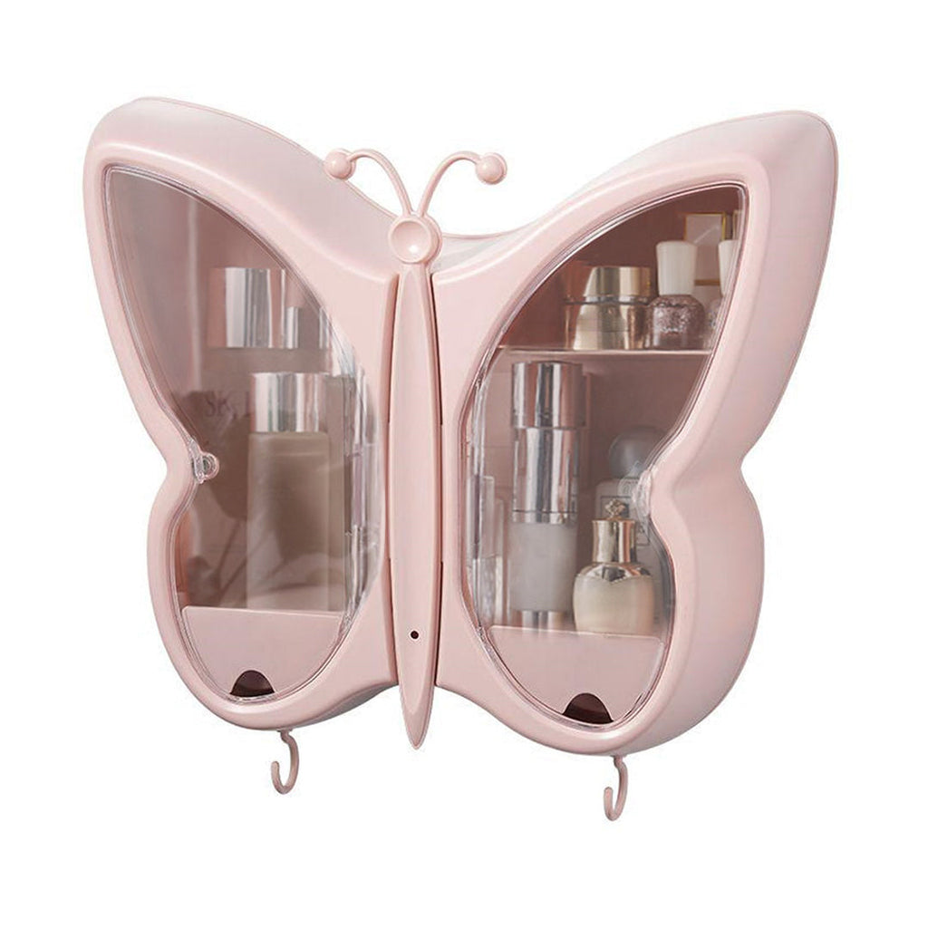 SOGA Pink Butterfly Shape Wall-Mounted Makeup Organiser Dustproof Waterproof Bathroom Storage Box Home Decor $ 61.50