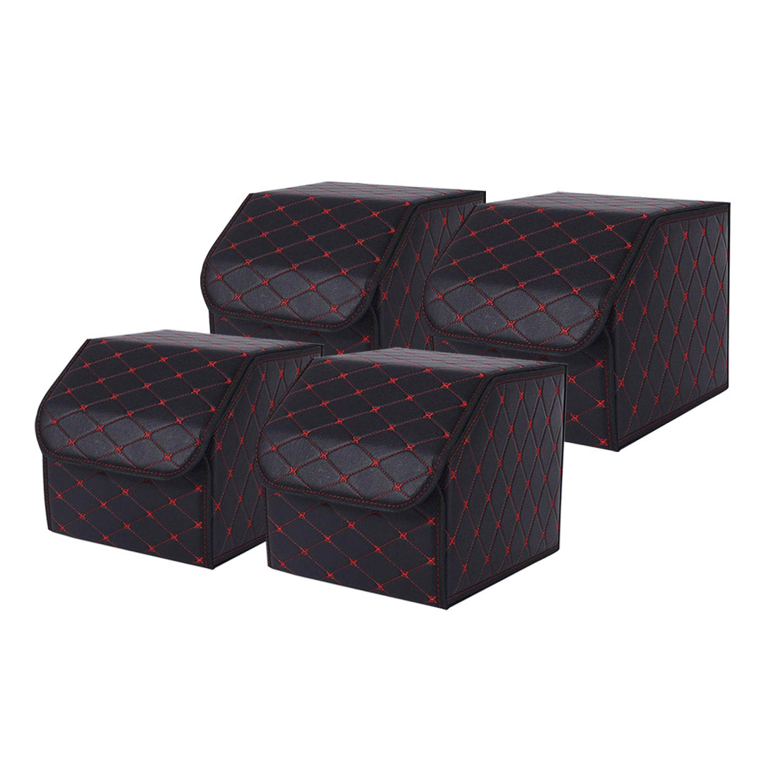 SOGA 4X Leather Car Boot Collapsible Foldable Trunk Cargo Organizer Portable Storage Box Black/Red Stitch Small $ 147.90