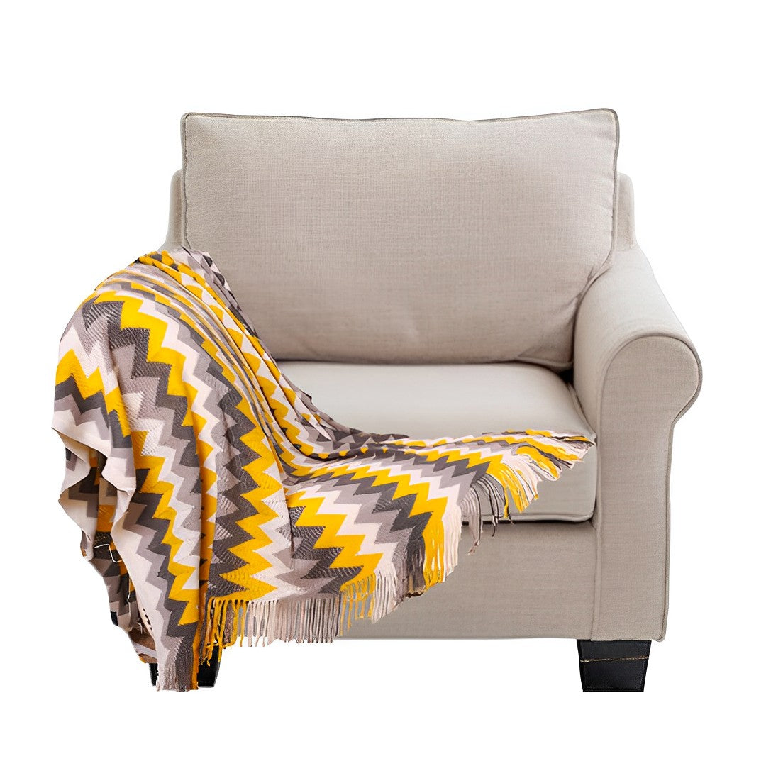 SOGA 170cm Yellow Zigzag Striped Throw Blanket Acrylic Wave Knitted Fringed Woven Cover Couch Bed Sofa Home Decor $ 77.90