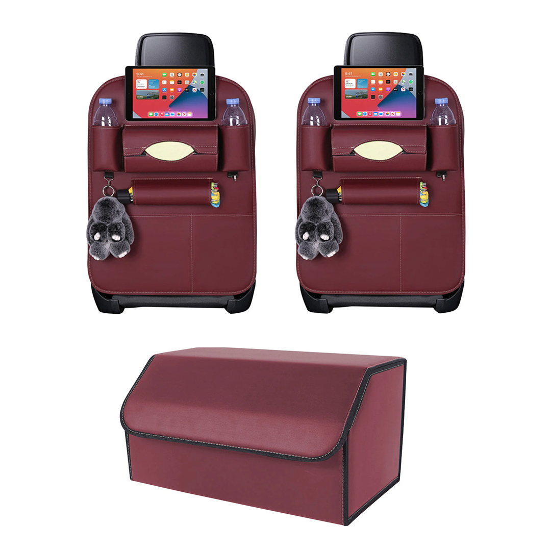 SOGA Car Bundle B – 2 Red Back Seat Storage Organizer & Collapsible Trunk Cargo Box
