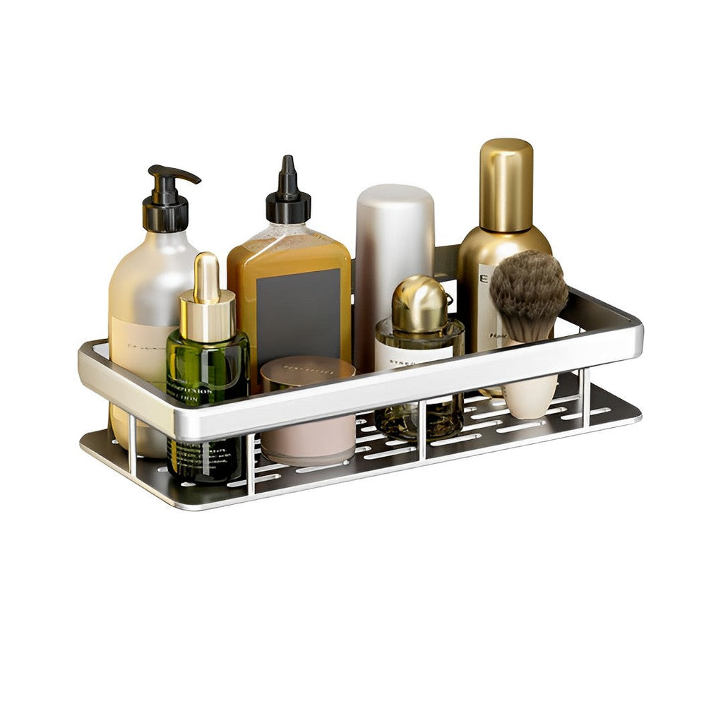 SOGA Silver Wall-Mounted Rectangular Bathroom Storage Organiser Space Saving Adhesive Shelf Rack $ 41.50