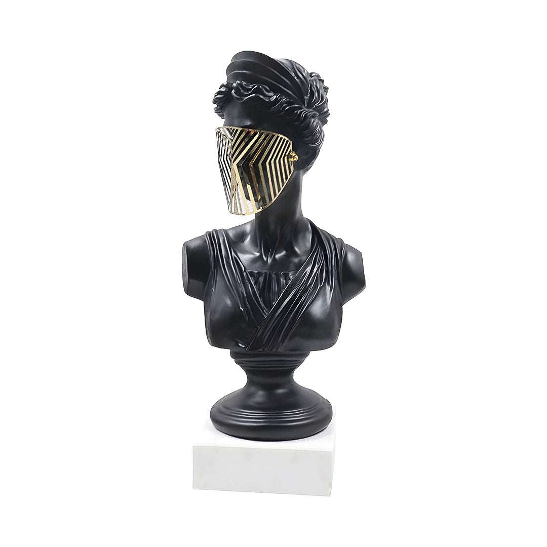 SOGA 45cm Black Resin Bust – Gold Striped Mask Home Sculpture $ 177