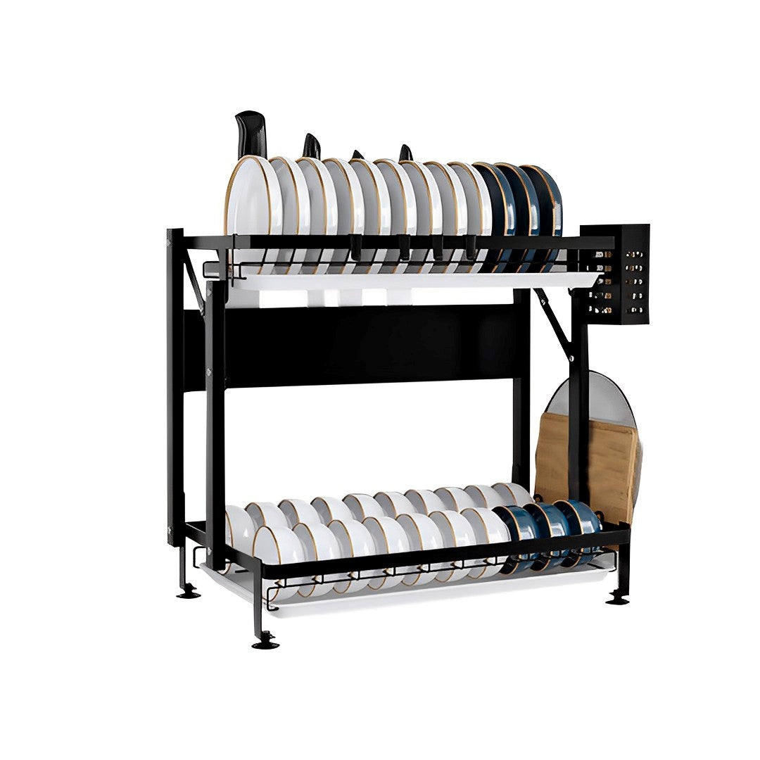 SOGA 2 Tier Steel Black Kitchen Countertop Drying Dish Rack Plate Cutlery Cutting Board Holder Dish Drainer Kitchen Organiser $ 72.50