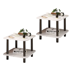 SOGA 2X 60cm White Ceramic Side Table Stone Pattern Modern Design with Metal Legs