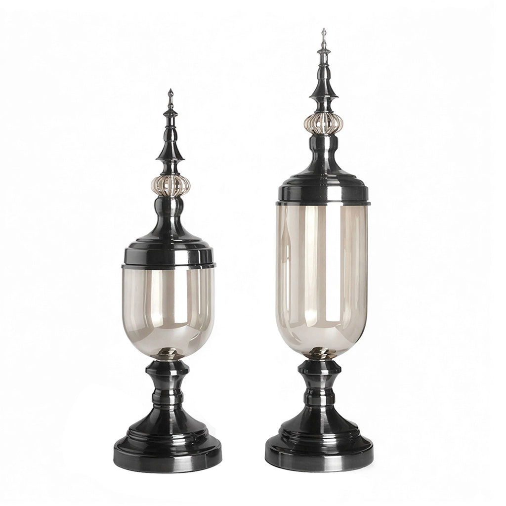 SOGA 2 x Clear Glass Flower Vase with Lid and Transparent Filler Vase Black Set