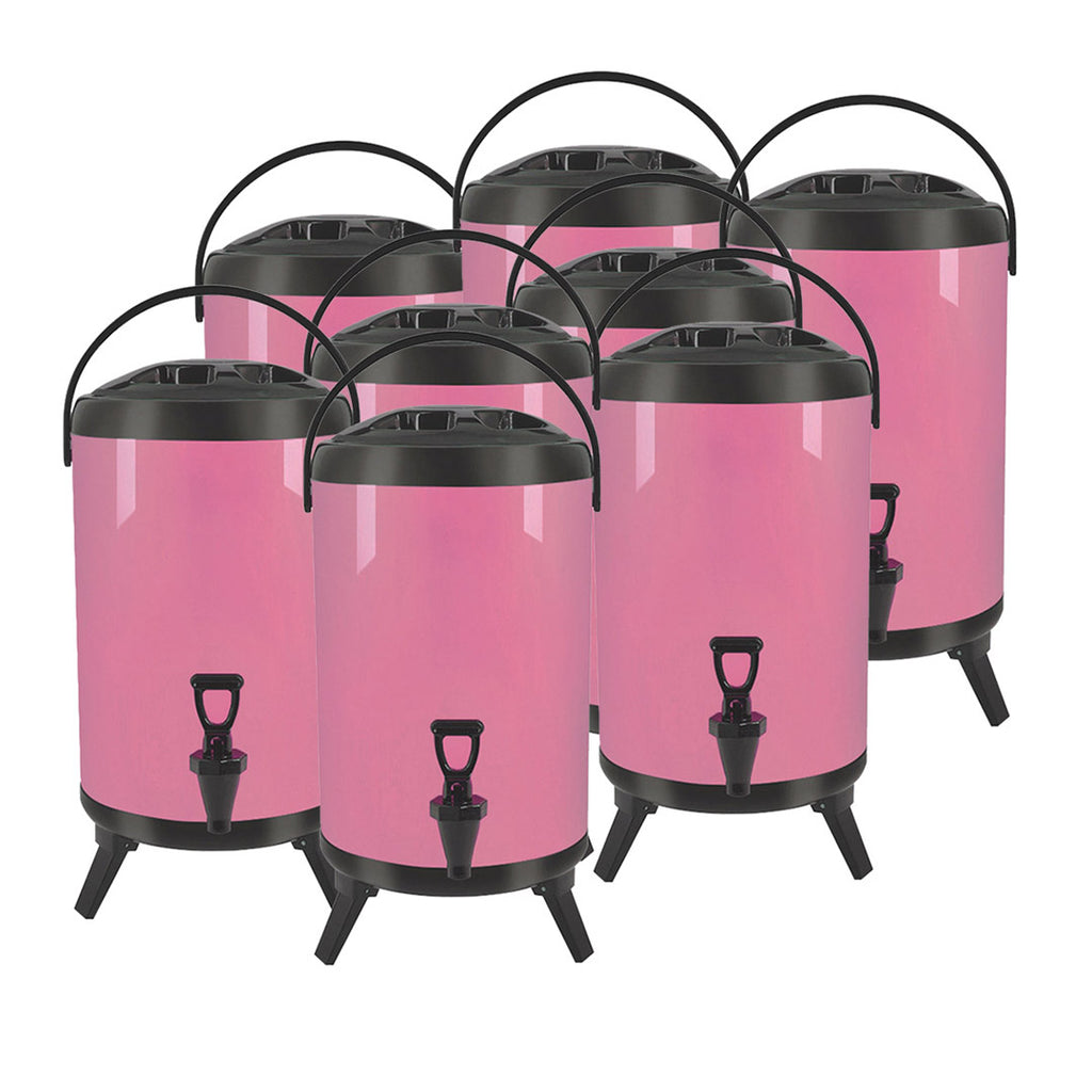 SOGA 8X 14L Stainless Steel Insulated Milk Tea Barrel Hot and Cold Beverage Dispenser Container with Faucet Pink