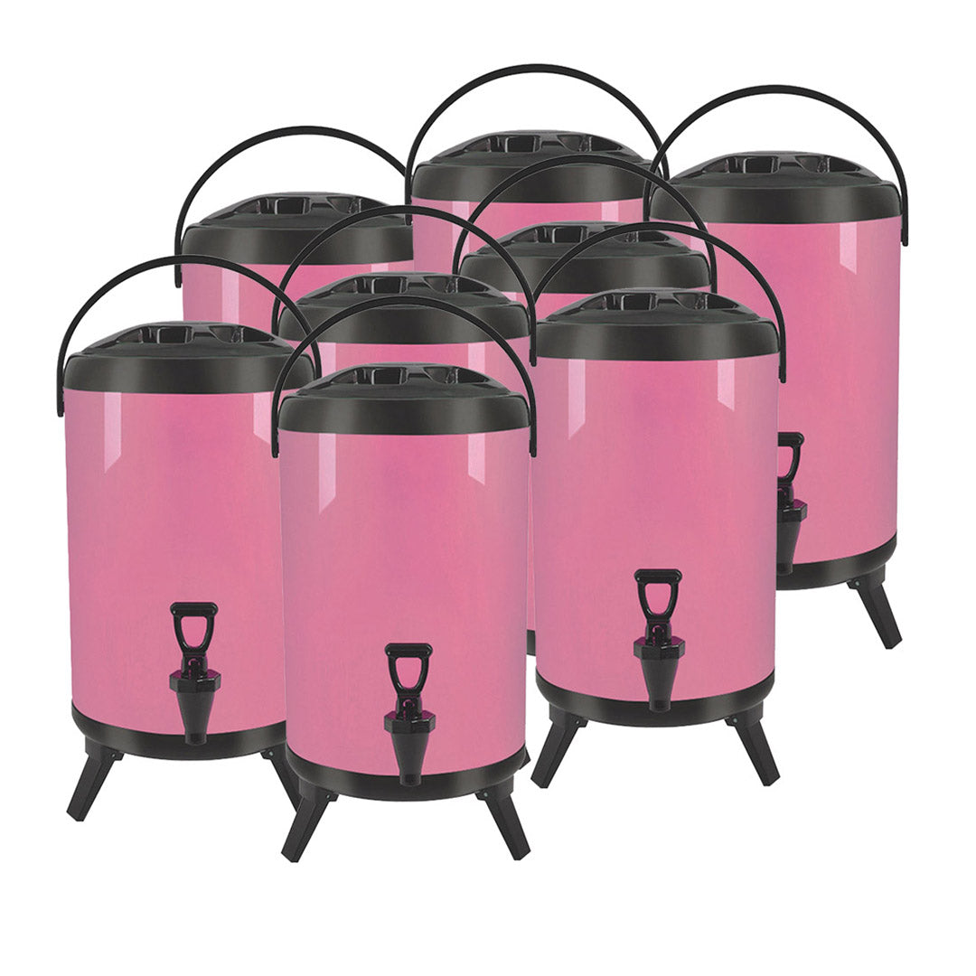 SOGA 8X 14L Stainless Steel Insulated Milk Tea Barrel Hot and Cold Beverage Dispenser Container with Faucet Pink