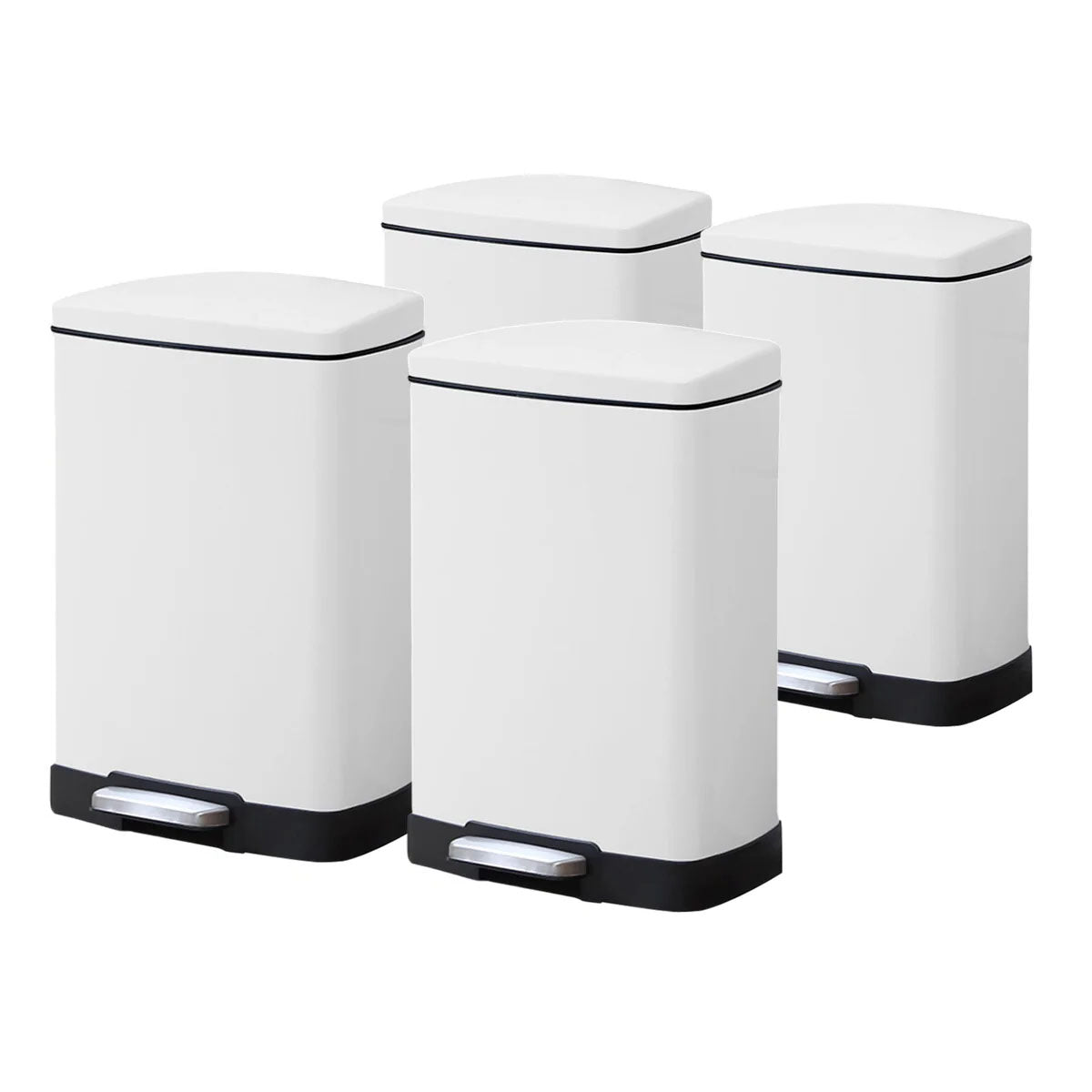 SOGA 4X Foot Pedal Stainless Steel Rubbish Recycling Garbage Waste Trash Bin Rectangular Shape 12L White