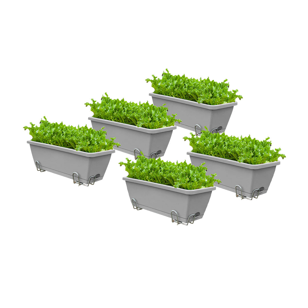 SOGA 49.5cm Gray Rectangular Planter Vegetable Herb Flower Outdoor Plastic Box with Holder Balcony Garden Decor Set of 5 $ 103.90