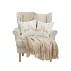 SOGA Christmas Bundle – 2 White Gold Reindeer Throw Pillows & Beige Diamond Throw Blanket $ 157