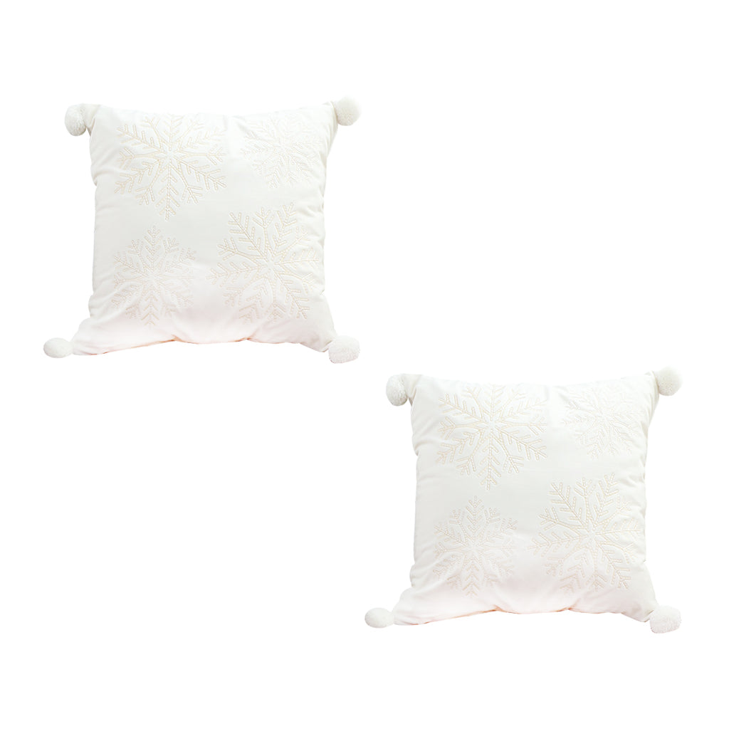 SOGA 2X 45cm Throw Pillow White Soft Plush Christmas Snowflake Ball Square For festive Holiday