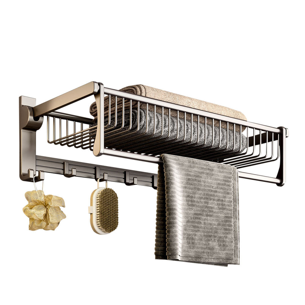 SOGA 61cm Gray Wall-Mounted Double Pole Towel Holder Bathroom Organiser Rail Hanger with Hooks $ 108.90