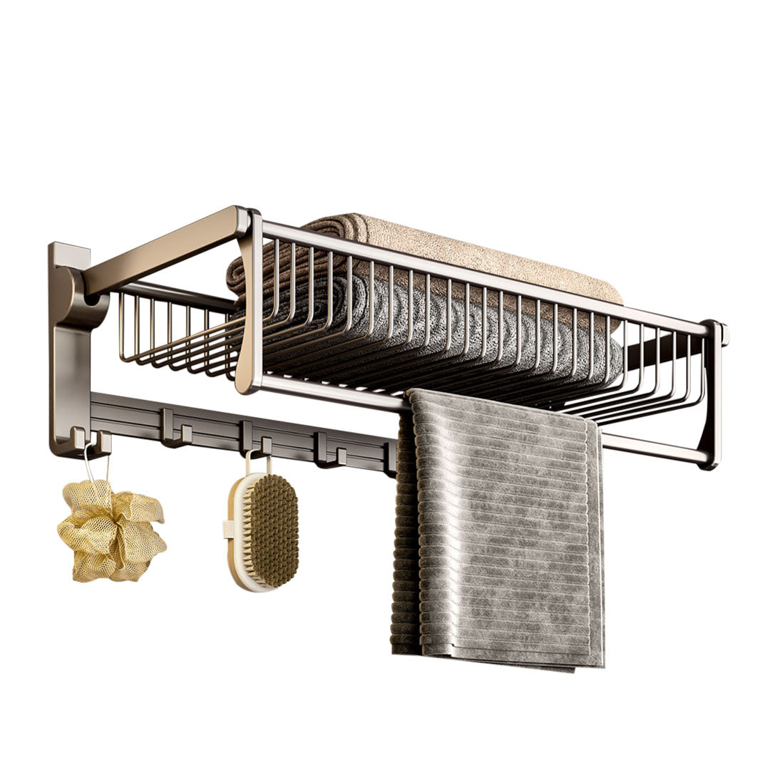 SOGA 61cm Gray Wall-Mounted Double Pole Towel Holder Bathroom Organiser Rail Hanger with Hooks $ 108.90