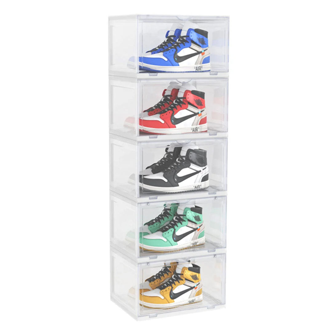 SOGA 5 Tier Transparent Portable Shoe Organiser Sneaker Footwear Folding Plastic Bin Stackable Storage Box with Magnetic Door
