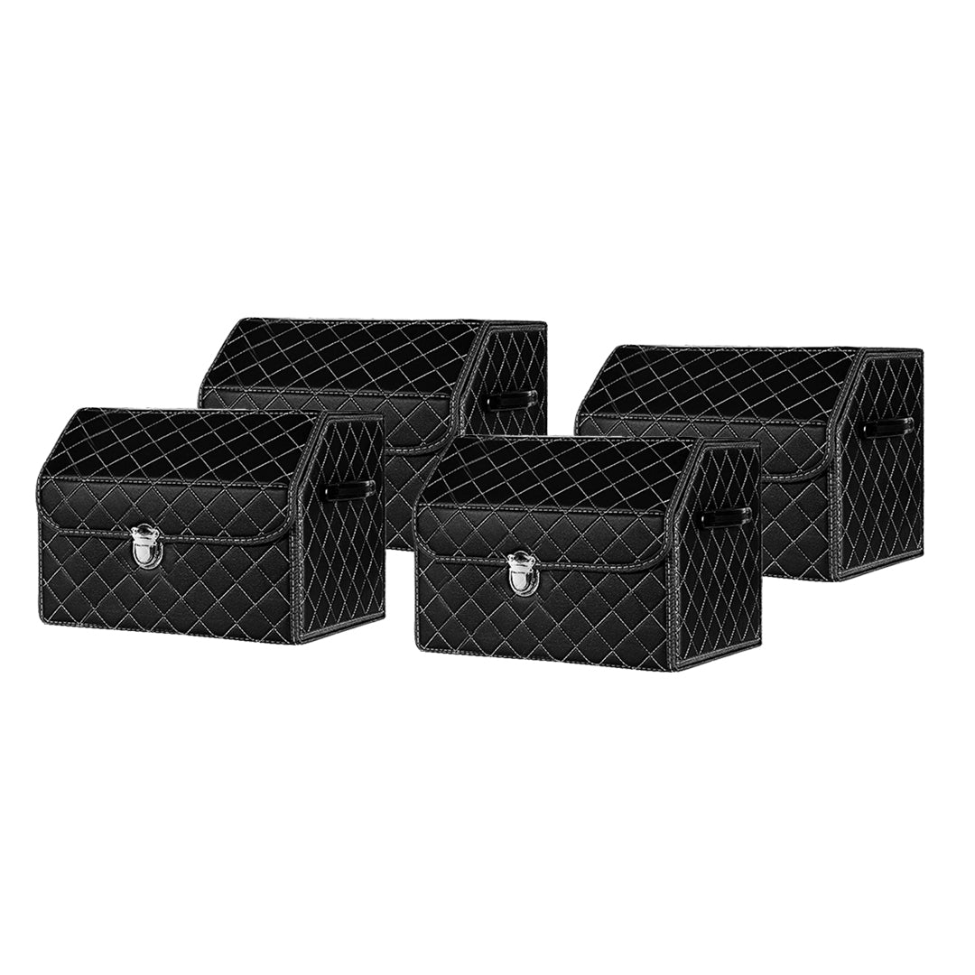 SOGA 4X Leather Car Boot Collapsible Foldable Trunk Cargo Organizer Portable Storage Box Black/White Stitch with Lock Small $ 168.90