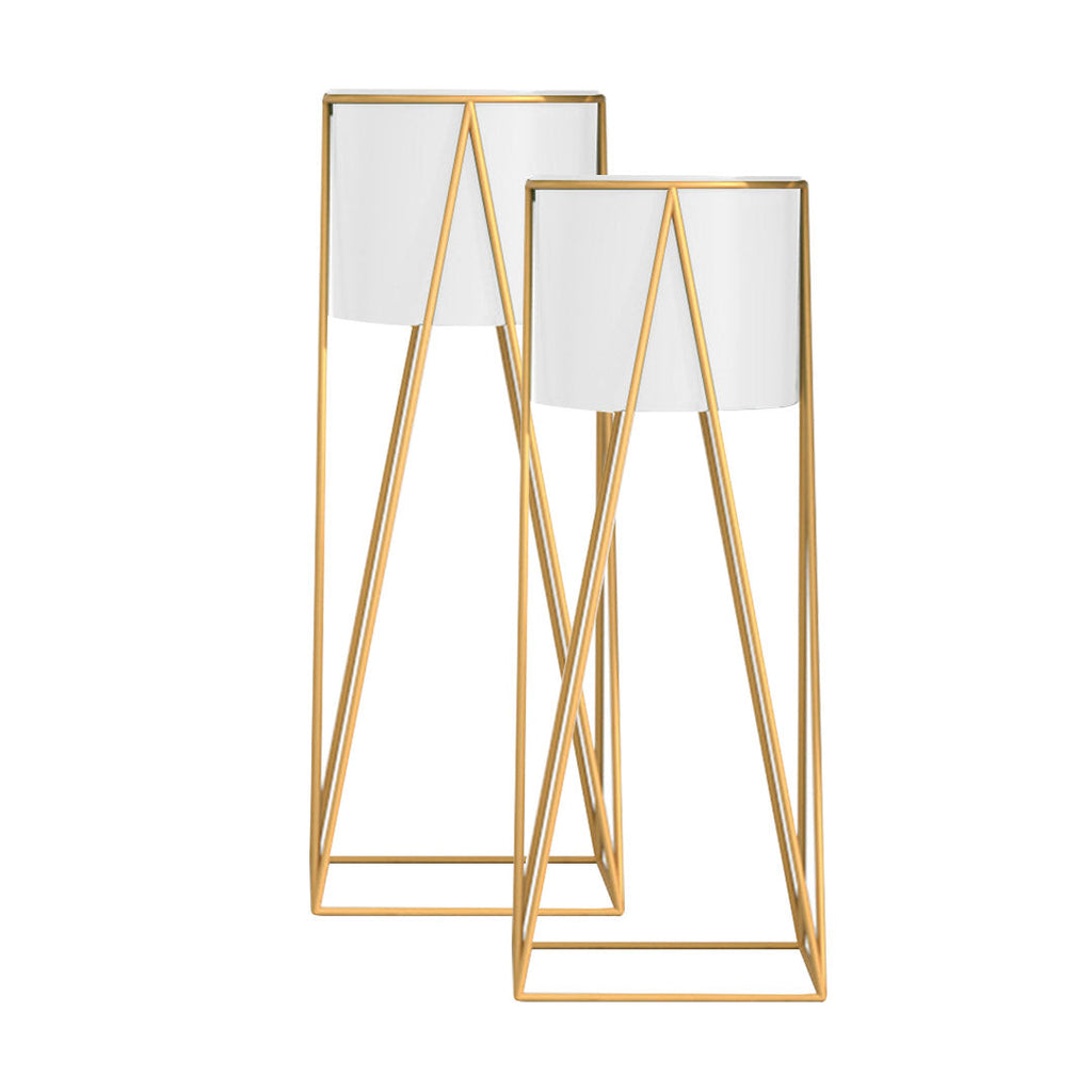 SOGA 2X 50cm Gold Metal Plant Stand with White Flower Pot Holder Corner Shelving Rack Indoor Display $ 129.50