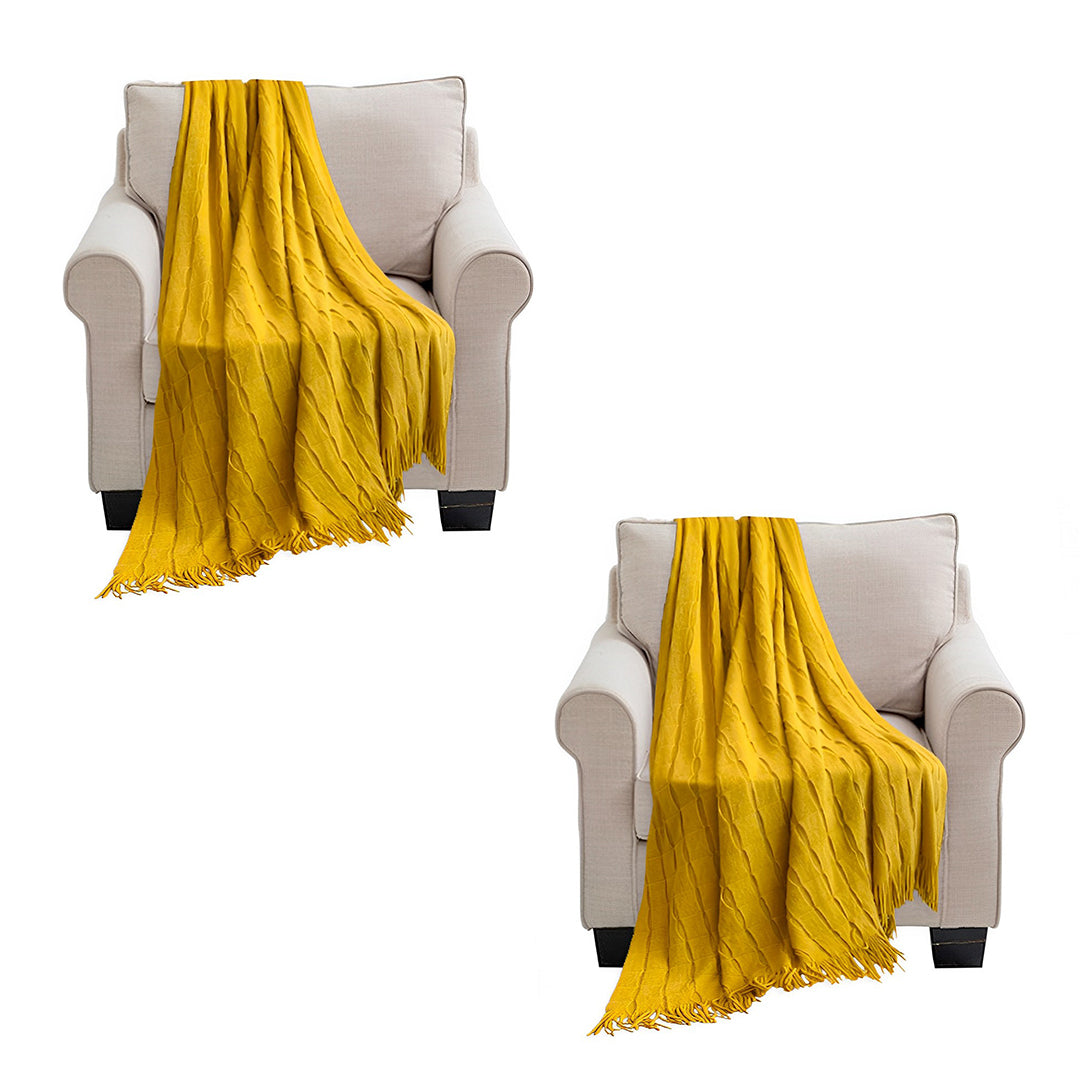 SOGA 2X Mustard Textured Knitted Throw Blanket Warm Cozy Woven Cover Couch Bed Sofa Home Decor with Tassels $ 142.50