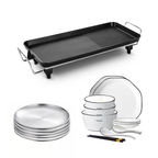 SOGA Kitchenware Bundle – Electric BBQ Teppanyaki Grill, Diamond Ceramic Dinnerware & Silver Grilling Plate