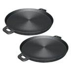 SOGA 2X 35cm Round Ribbed Cast Iron Frying Pan Skillet Steak Sizzle Platter with Handle $ 122.90