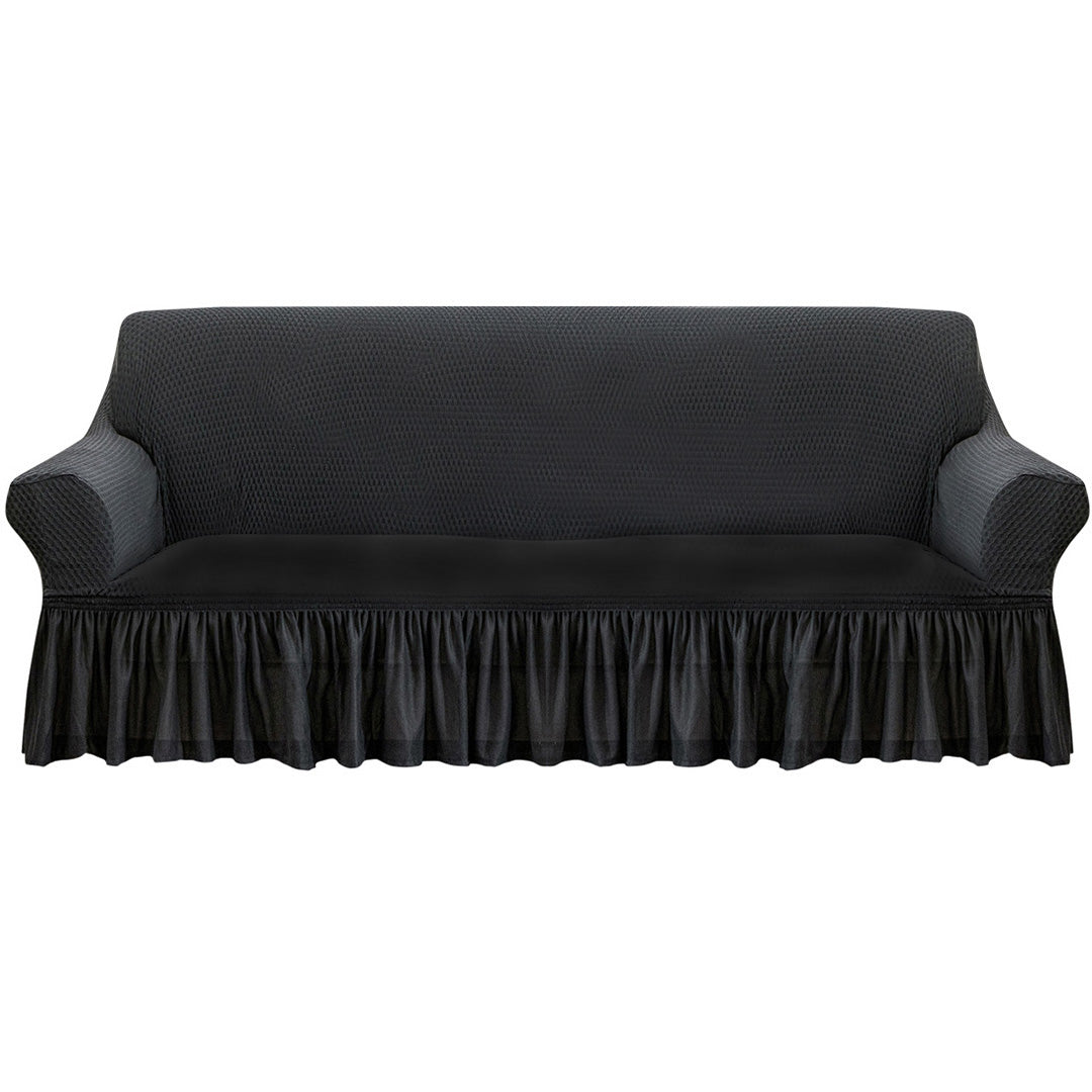 SOGA 3-Seater Dark Grey Sofa Cover with Ruffled Skirt Couch Protector High Stretch Lounge Slipcover Home Decor $ 99.90