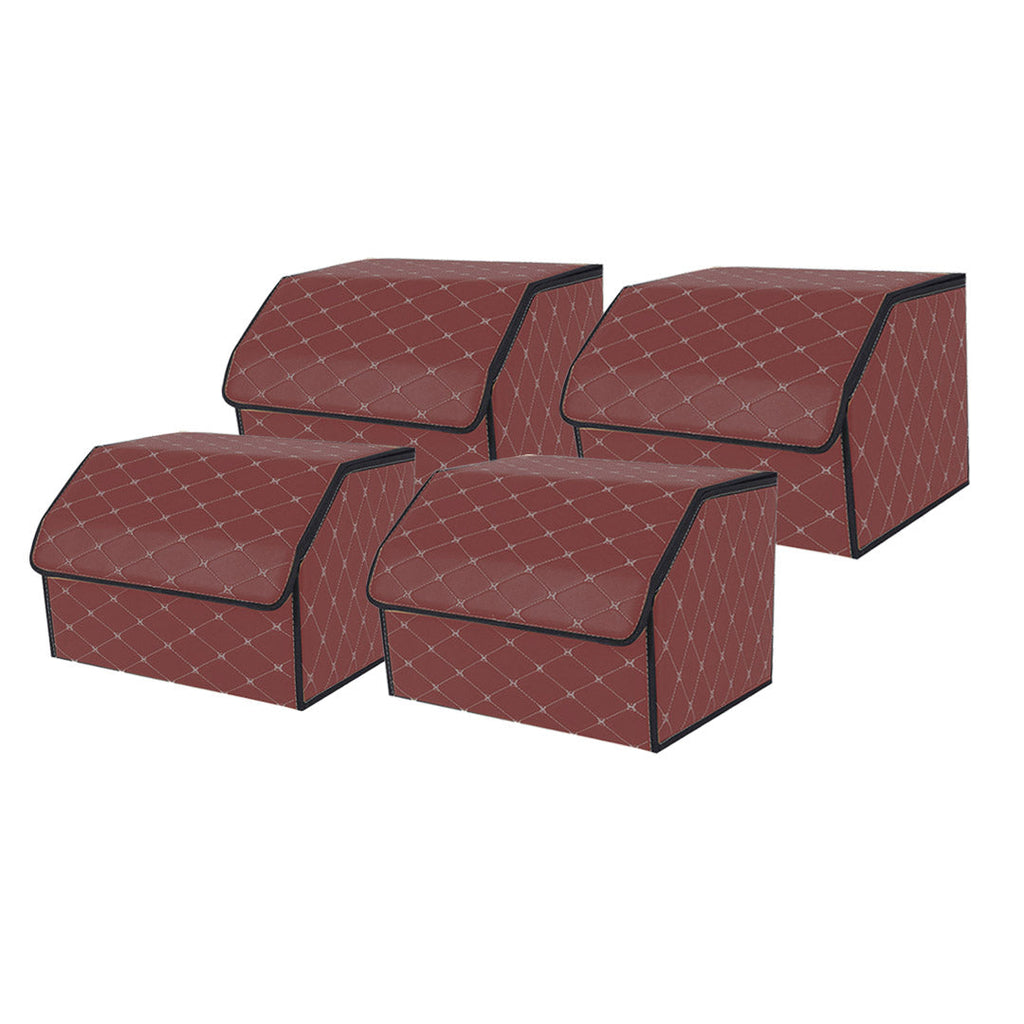 SOGA 4X Leather Car Boot Collapsible Foldable Trunk Cargo Organizer Portable Storage Box Coffee/Gold Stitch Medium $ 168.90