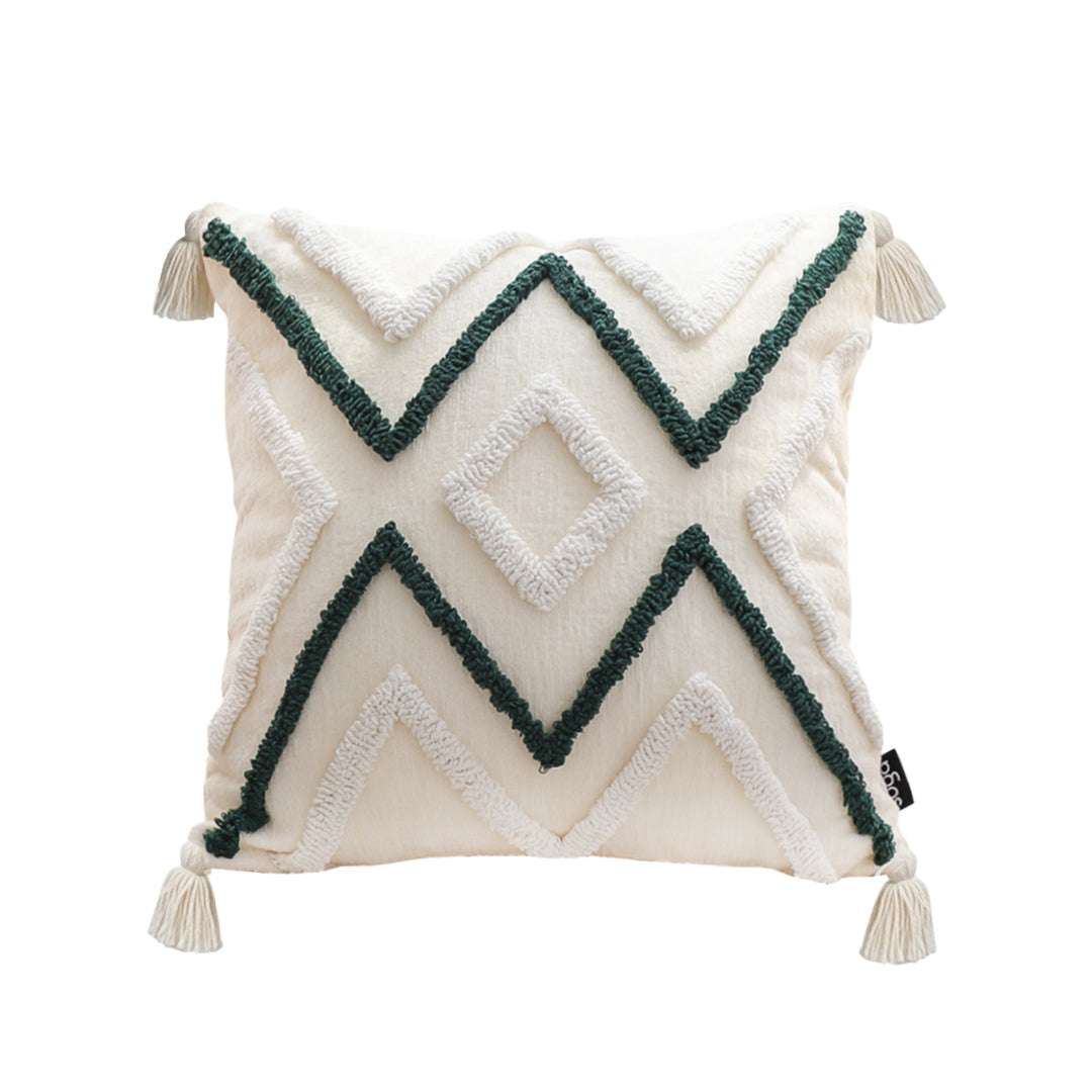 SOGA Boho Tufted Cushion 45cm Tassel Beige Green Geometric Chevron Throw Pillow $ 72