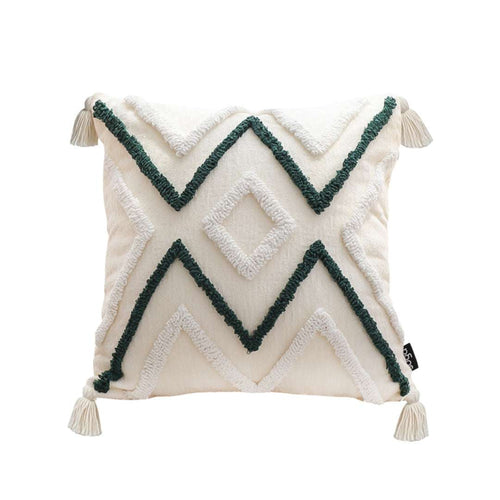 SOGA Boho Tufted Cushion 45cm Tassel Beige Green Geometric Chevron Throw Pillow $ 72
