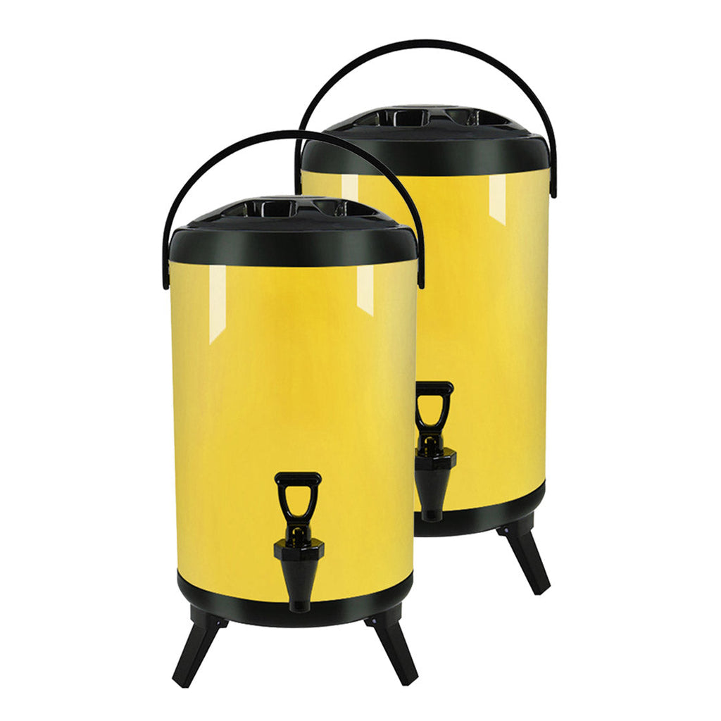 SOGA 2X 8L Stainless Steel Insulated Milk Tea Barrel Hot and Cold Beverage Dispenser Container with Faucet Yellow $ 151.50
