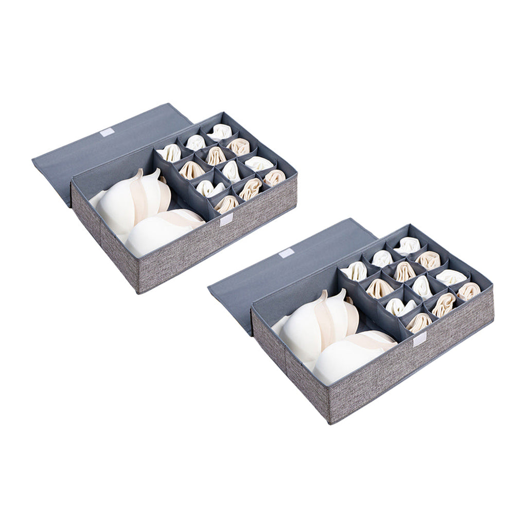 SOGA 2X Grey Flip Top Underwear Storage Box Foldable Wardrobe Partition Drawer Home Organiser $ 60.90