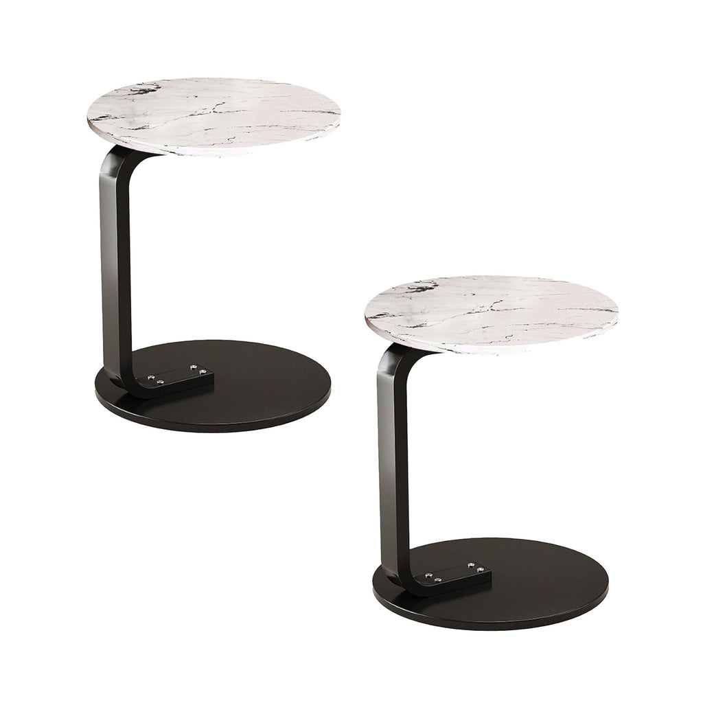 SOGA 2X 50cm White Marble Mini Side Table Movable Lightweight w/ Black Frame $ 103.50