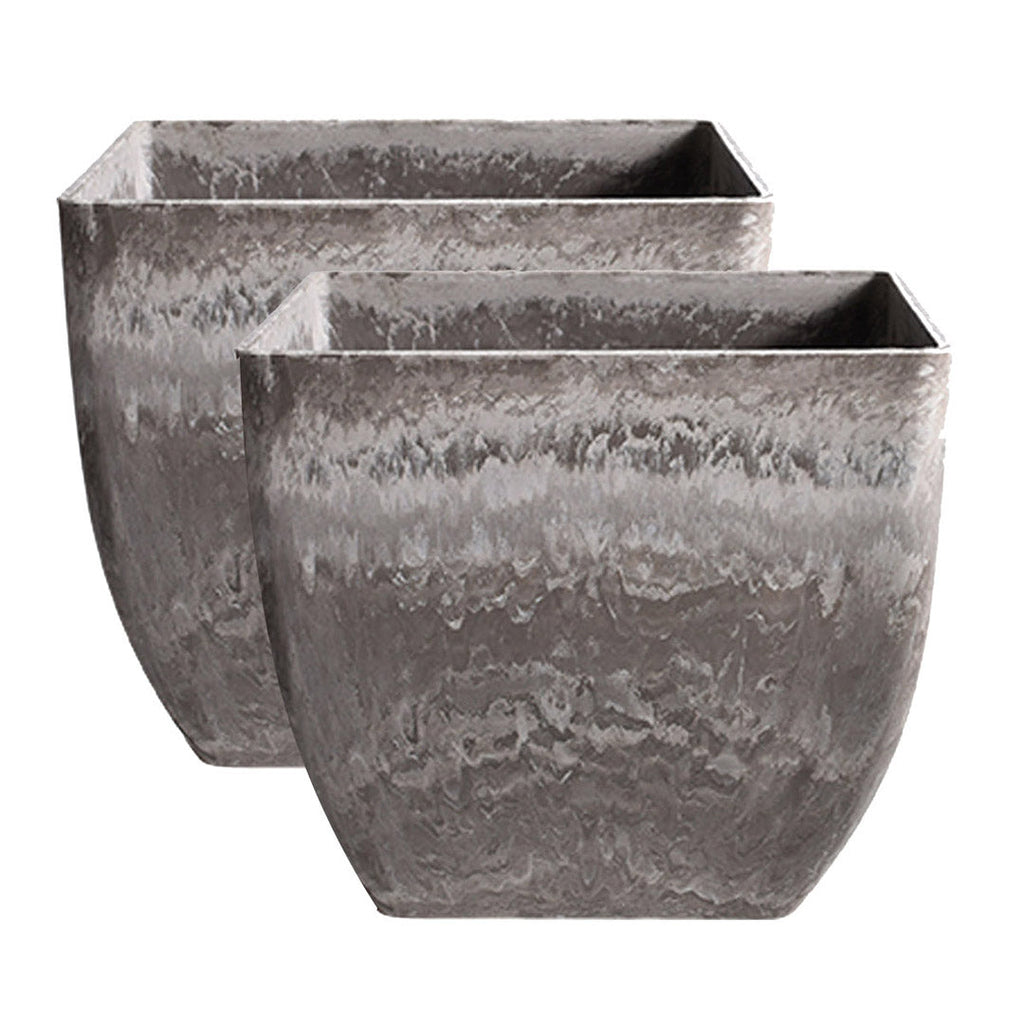 SOGA 2X 27cm Rock Grey Square Resin Plant Flower Pot in Cement Pattern Planter Cachepot for Indoor Home Office $ 97.50