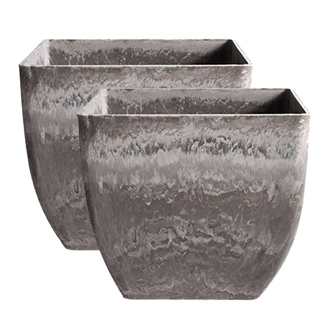 SOGA 2X 27cm Rock Grey Square Resin Plant Flower Pot in Cement Pattern Planter Cachepot for Indoor Home Office $ 97.50