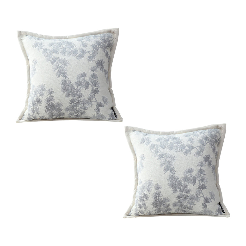 SOGA 2X 45cm Throw Pillow Cream White Wide Border with Branch and Pine Needle Design Pattern Home Decor $ 92.90