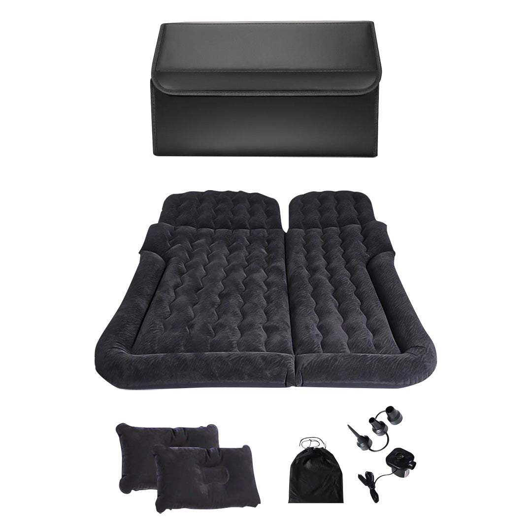 SOGA Car Bundle – Black Leather Trunk Cargo Organizer & Inflatable Boot Mattress