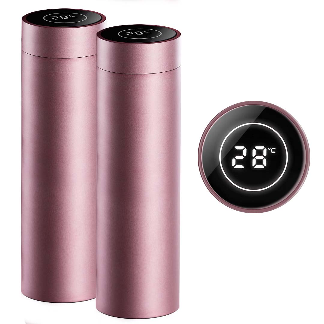 SOGA 2X 500ML Stainless Steel Smart LCD Thermometer Display Bottle Vacuum Flask Thermos Rose Gold $ 75.50