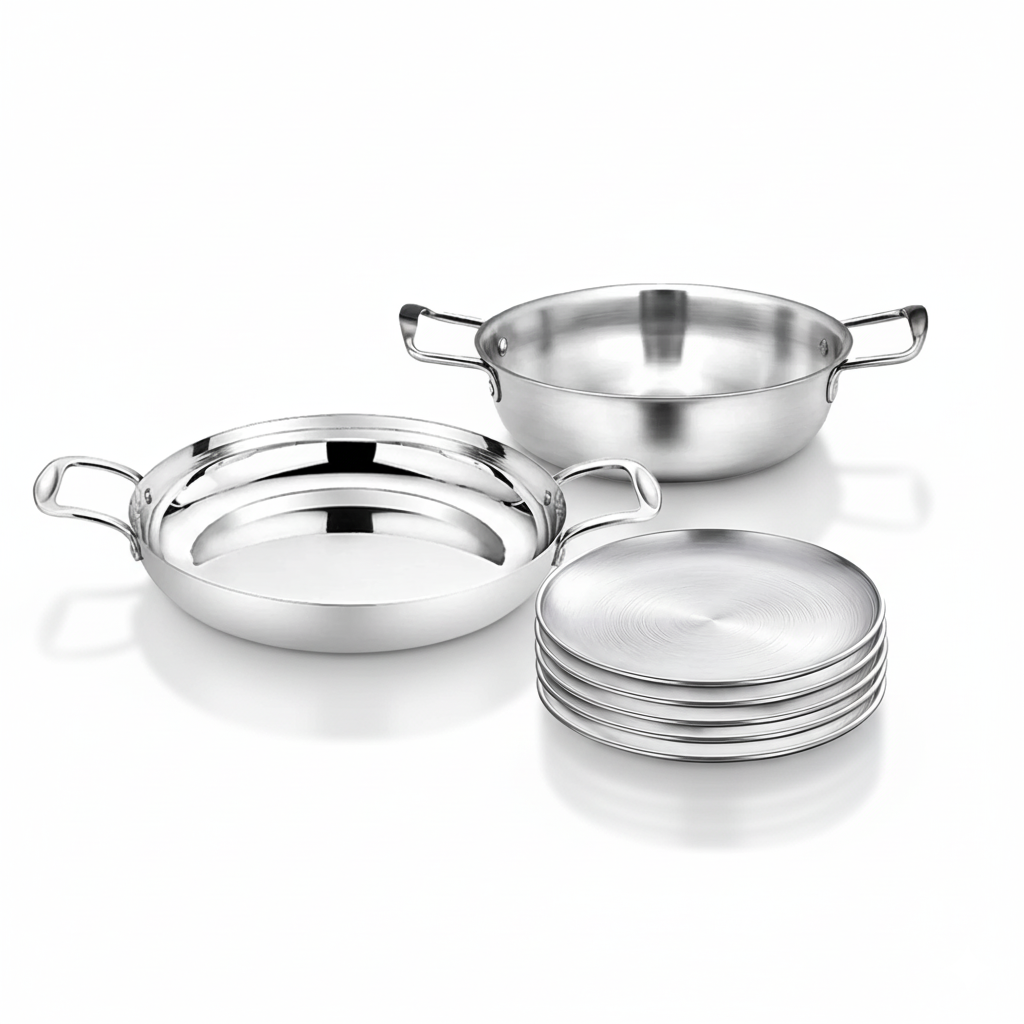 SOGA Kitchenware Bundle – Silver Dry Pots & Grilling Plate for Durable Kitchen Essentials