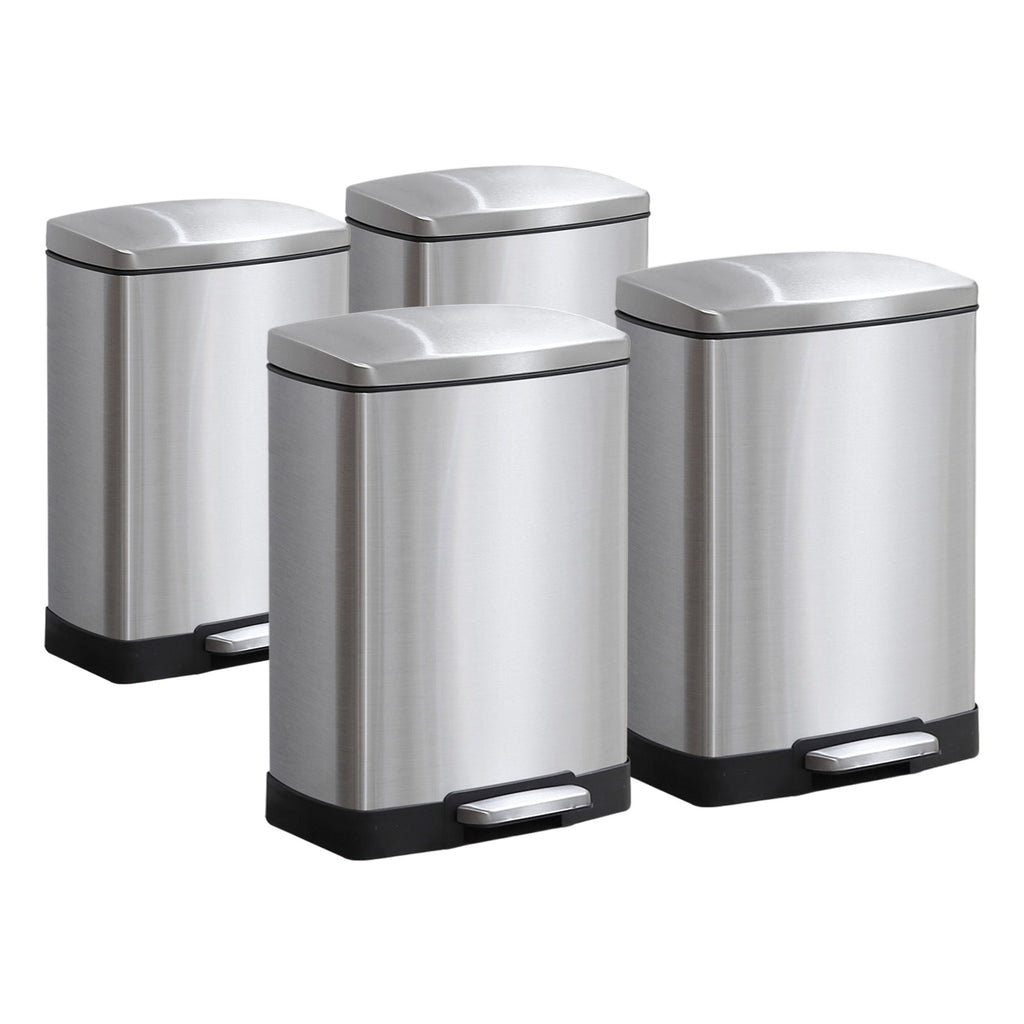 SOGA 4X Foot Pedal Stainless Steel Rubbish Recycling Garbage Waste Trash Bin Rectangular Shape 12L Silver $ 337.90