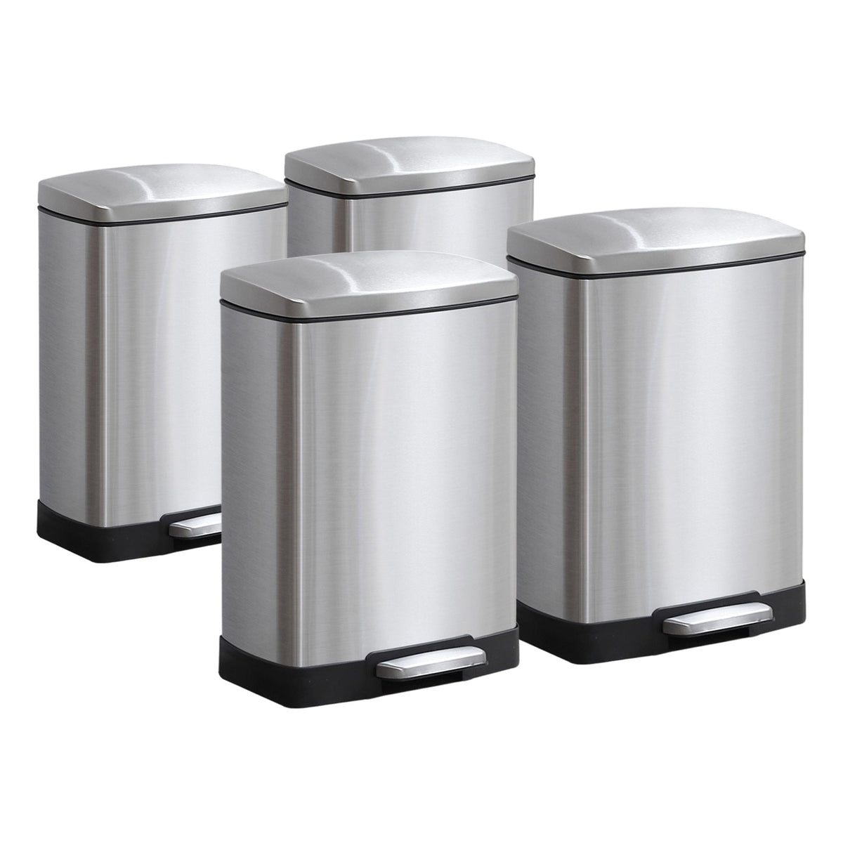 SOGA 4X Foot Pedal Stainless Steel Rubbish Recycling Garbage Waste Trash Bin Rectangular Shape 12L Silver $ 337.90