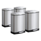 SOGA 4X Foot Pedal Stainless Steel Rubbish Recycling Garbage Waste Trash Bin Rectangular Shape 12L Silver $ 337.90